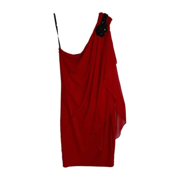 Sweet Storm Red One Shoulder Chiffon Dress, Small, Pre-owned - Picture 1 of 4